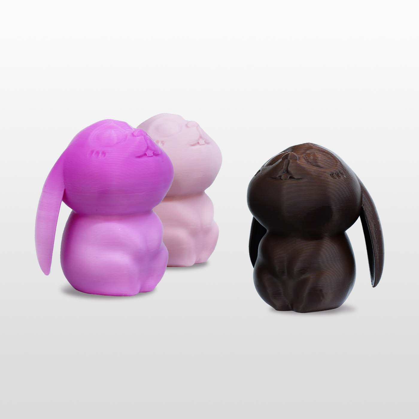 Three rabbit models printed with Flashforge PLA Basic