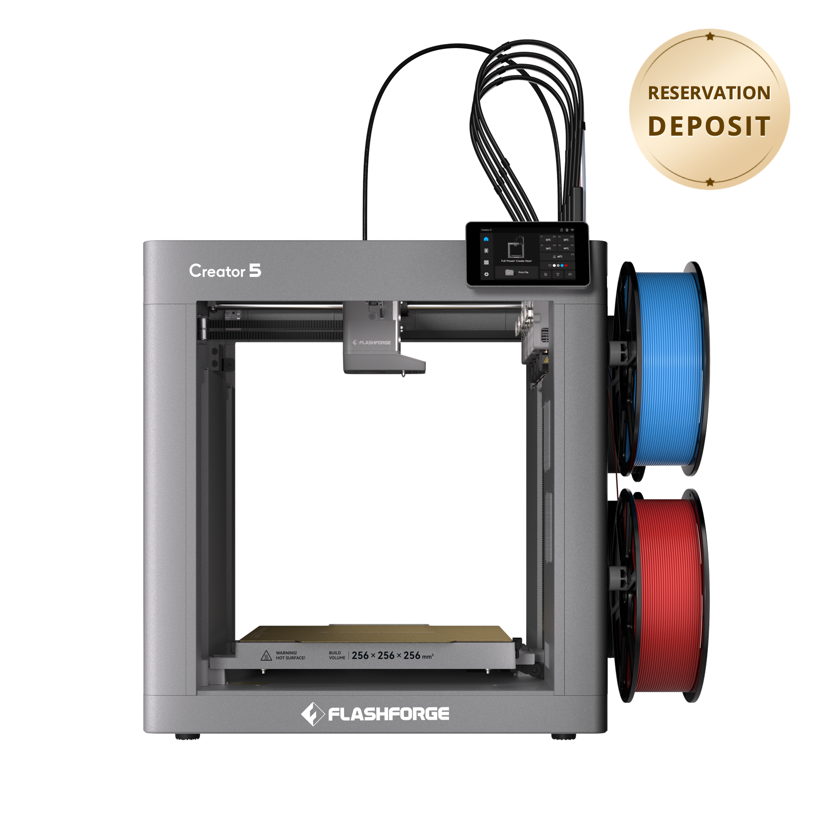 Flashforge Creator 5 | 4 Toolheads Multi-Color 3D Printer | 500% Faster, Zero Purge Waste