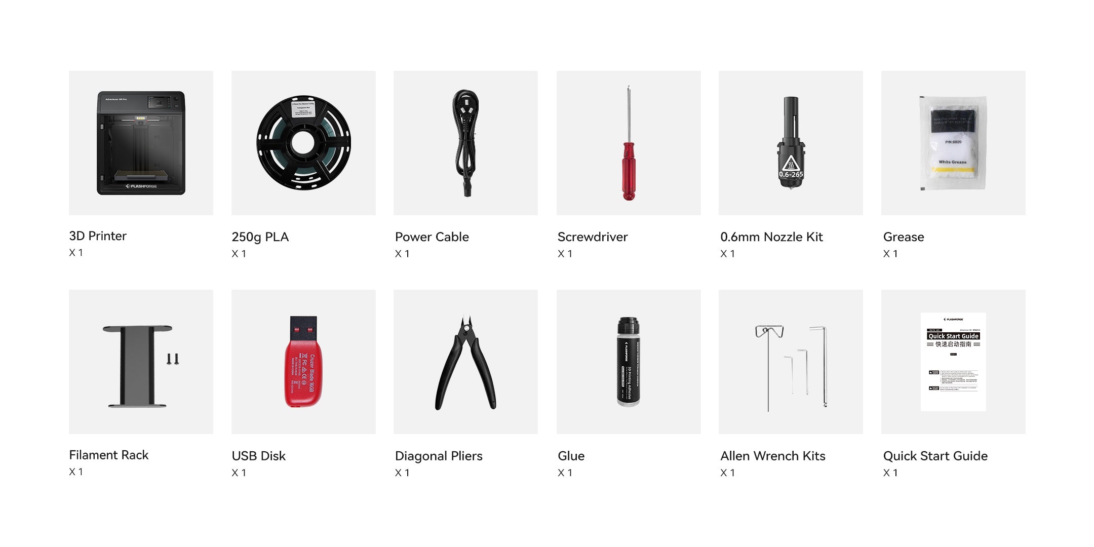 Flashforge AD5MP Package contents