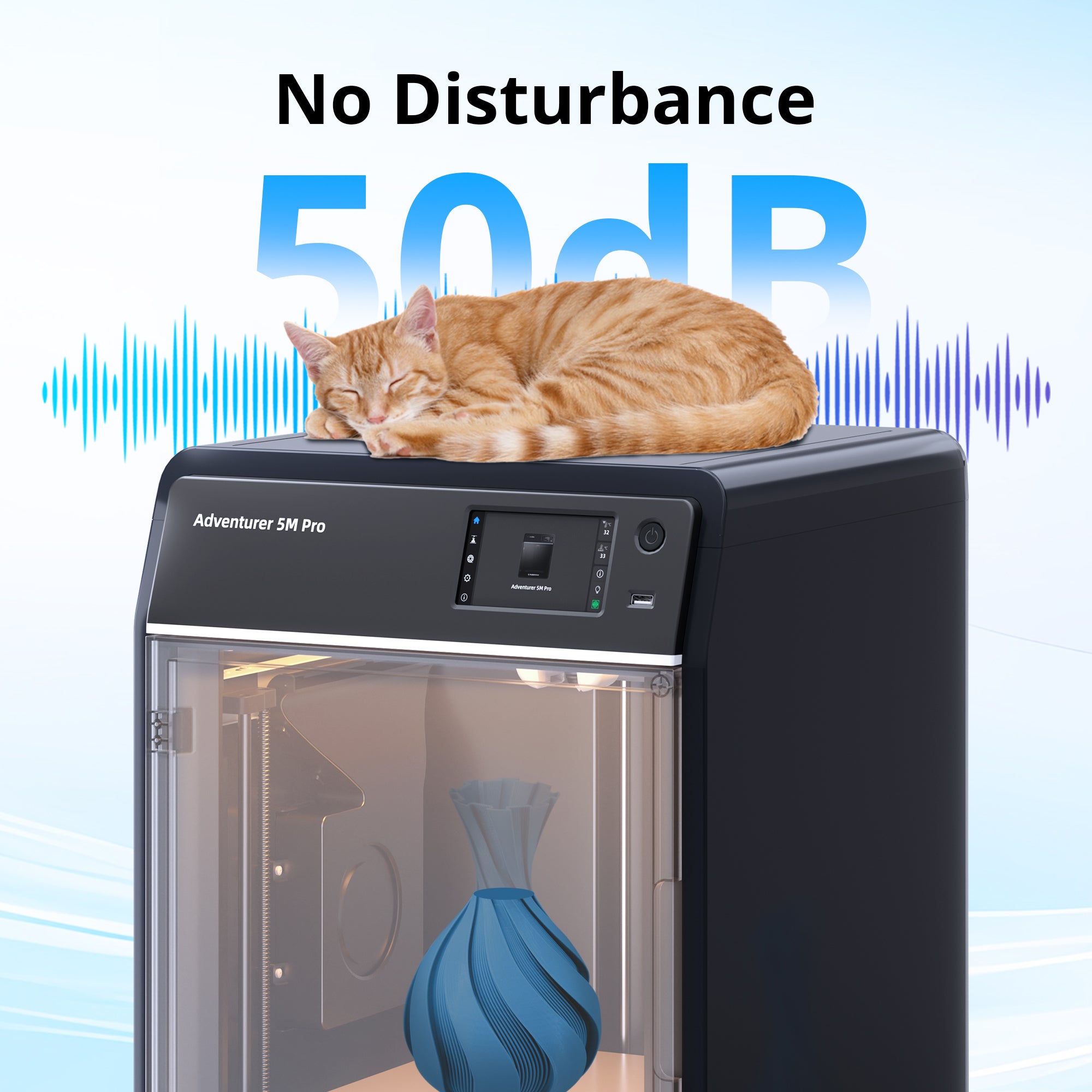 Imprimante 3D Flashforge Adventurer 5M Pro, structure métallique CoXY fermée, sans danger pour un usage domestique