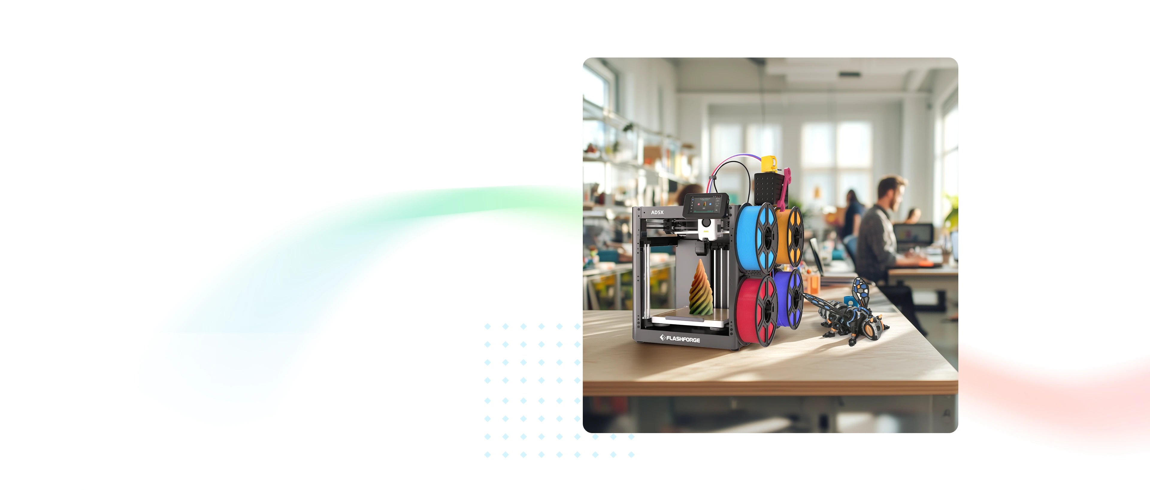 Adventurer 5X with multi-color TPU printing in industrial setting