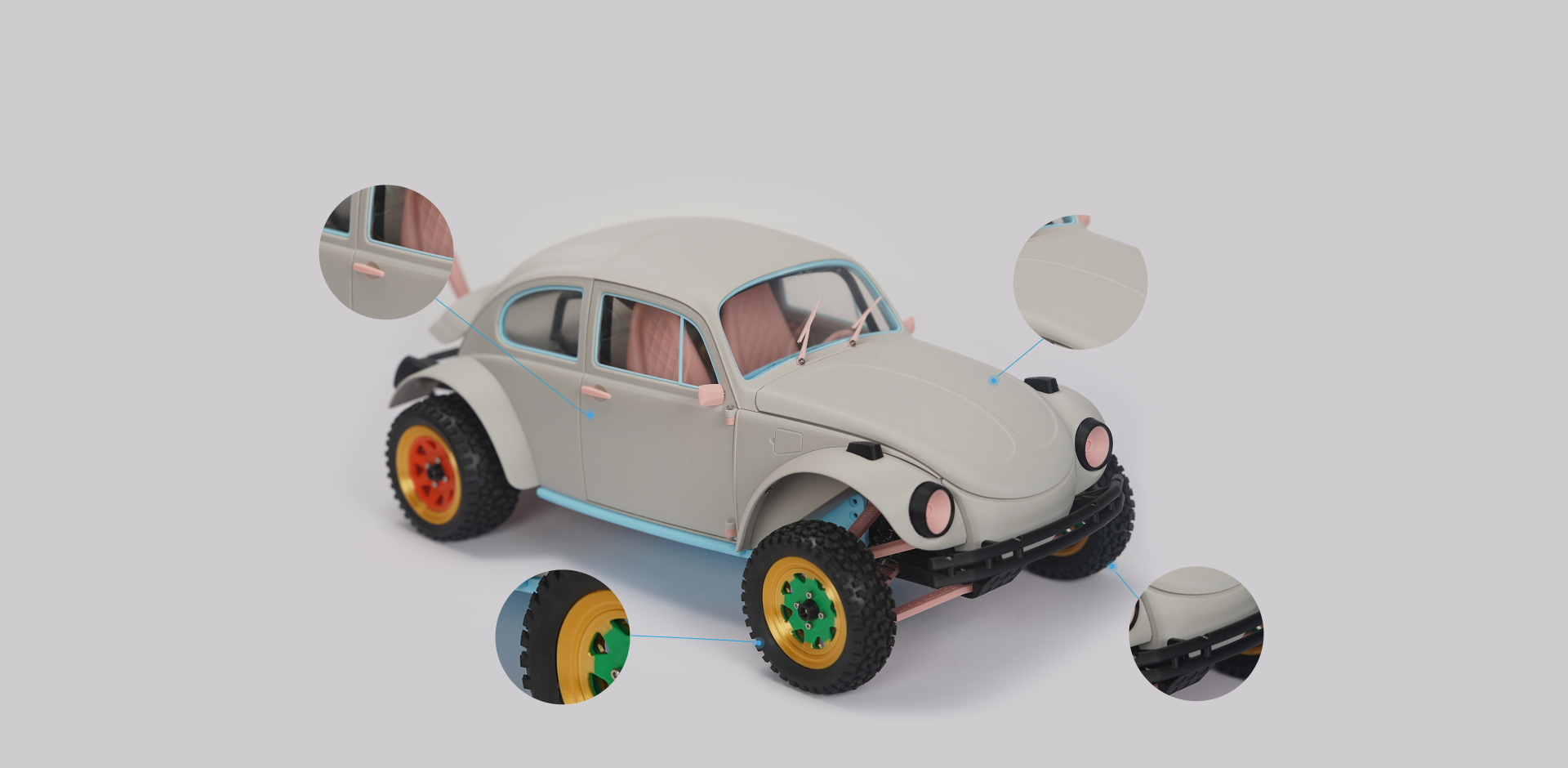 Detailed 3D-printed model car showcasing precise layer quality by Flashforge AD5MP.