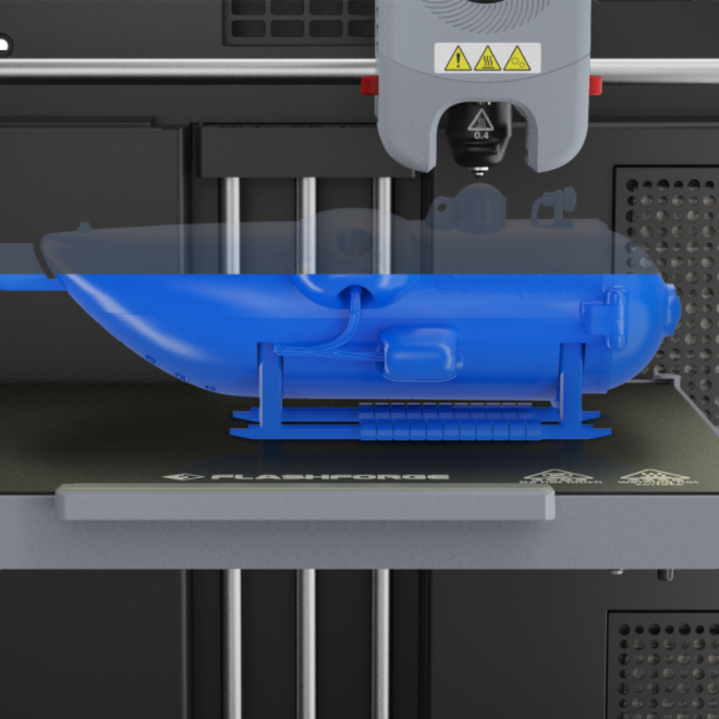 Flashforge 3D printer demonstrating power-loss recovery, resuming print job without material or time wastage