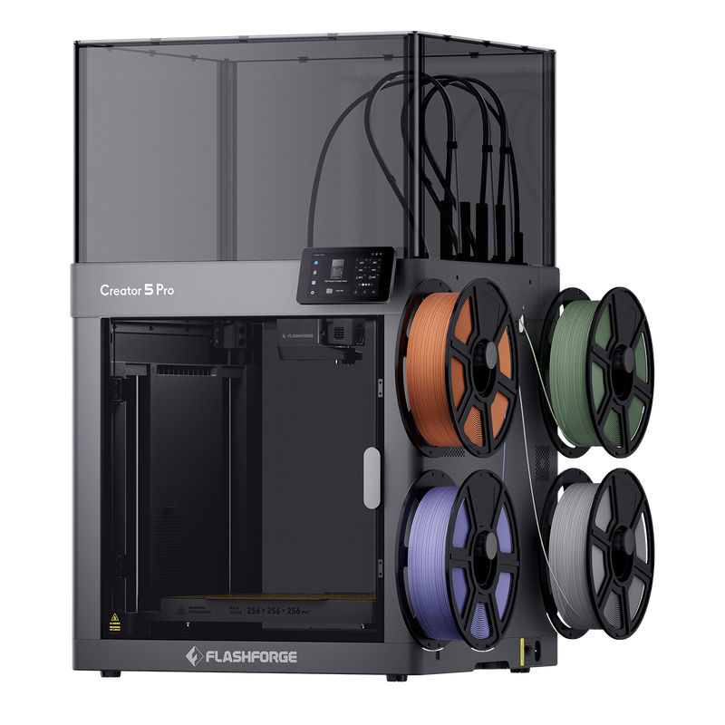 Flashforge Creator 5 Pro 4-Toolheads Enclosed Multi-Color 3D Printer | 500% Faster, Zero Purge Waste