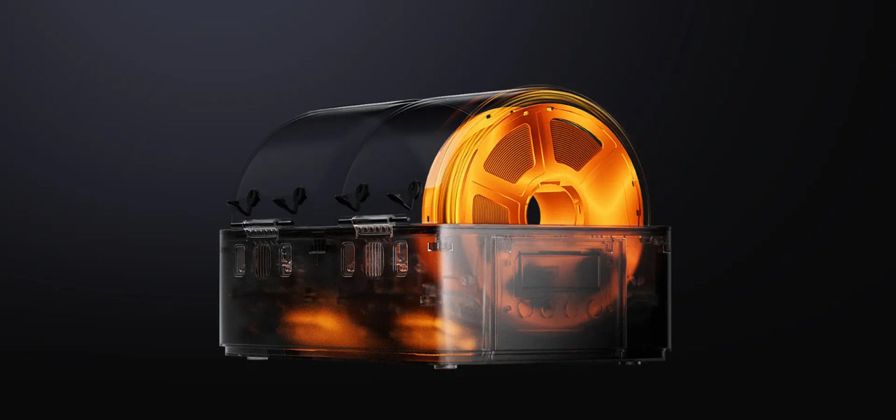 Surrounding airflow ensures even and consistent drying across the entire filament spool.