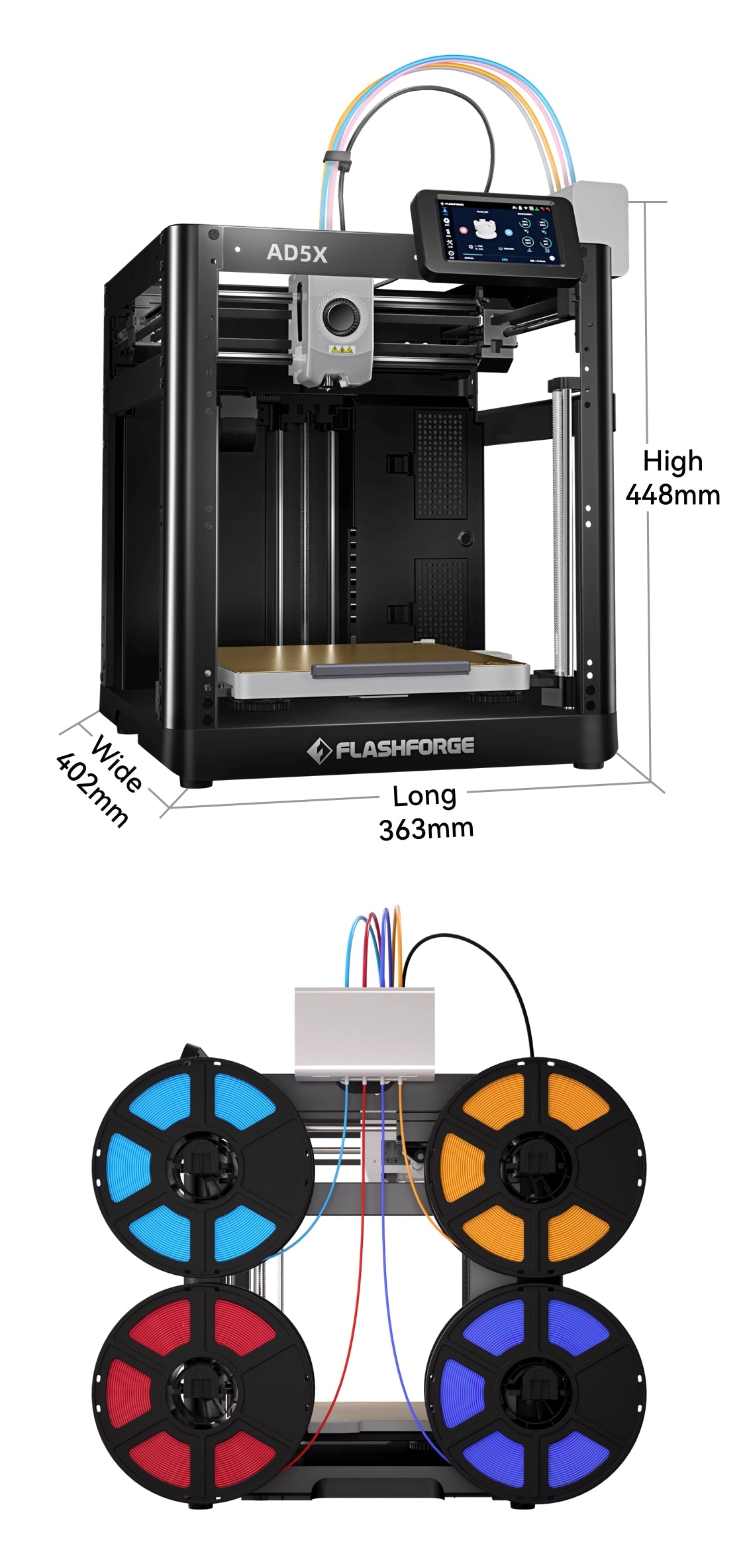 Flashforge AD5X with compact design and side-by-side filament spools