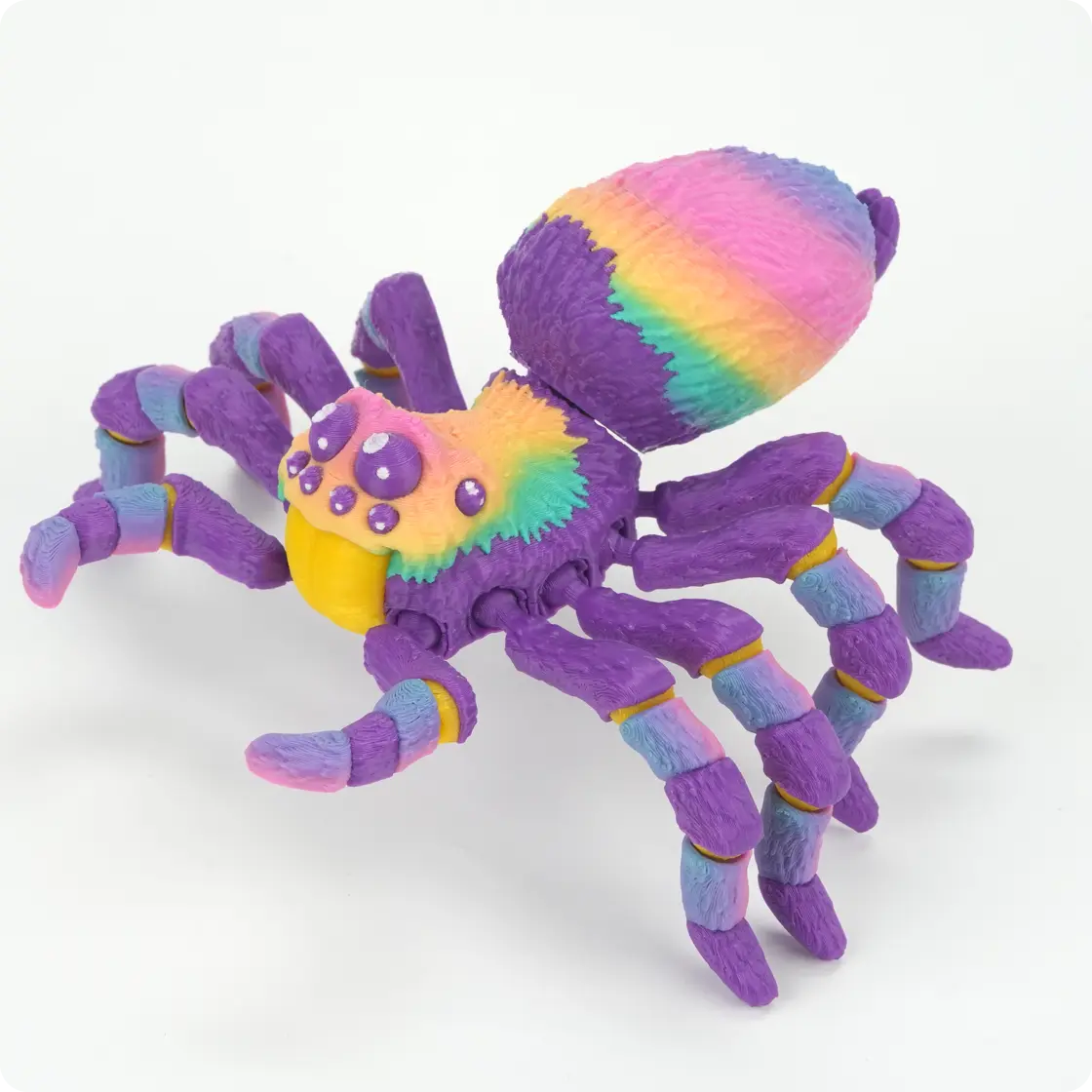 Flashforge 3D printer creates a vibrant multi-colored spider model with no color bleeding.